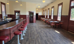 View of the dining room looking east towards the freight room.