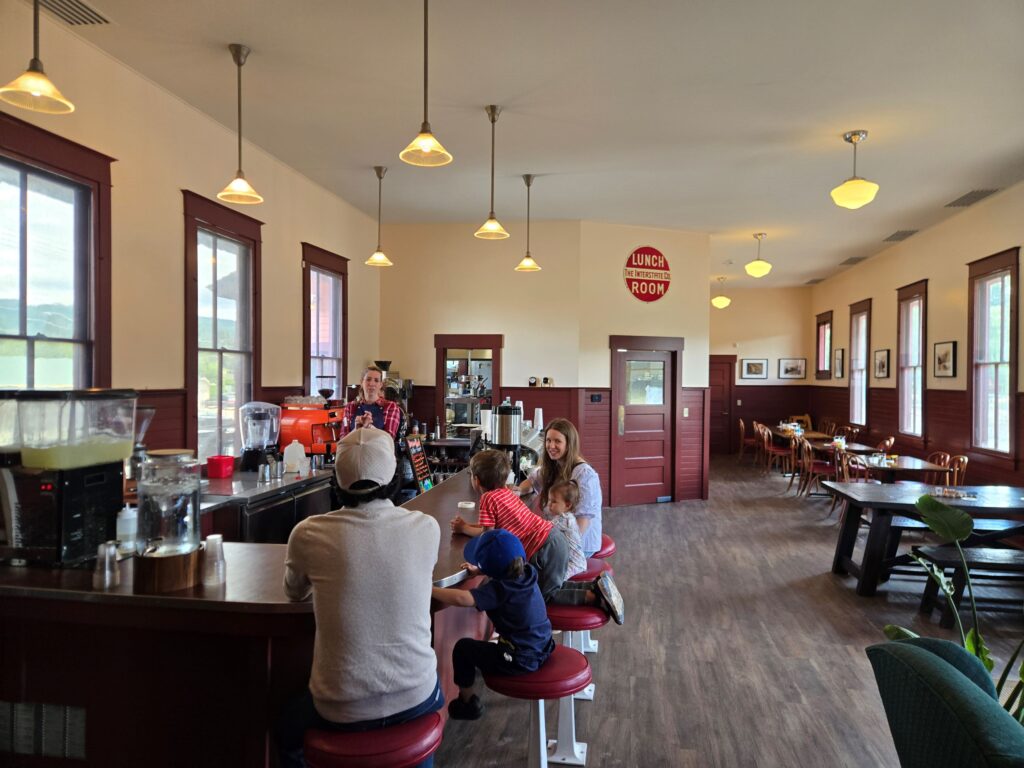 Interior view of Division Point Coffee and Crepes in the South Cle Elum depot
